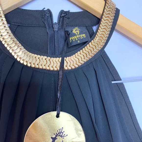 PASSION FUSION Black Maxi Dress Gold Trim - Picture 6 of 12